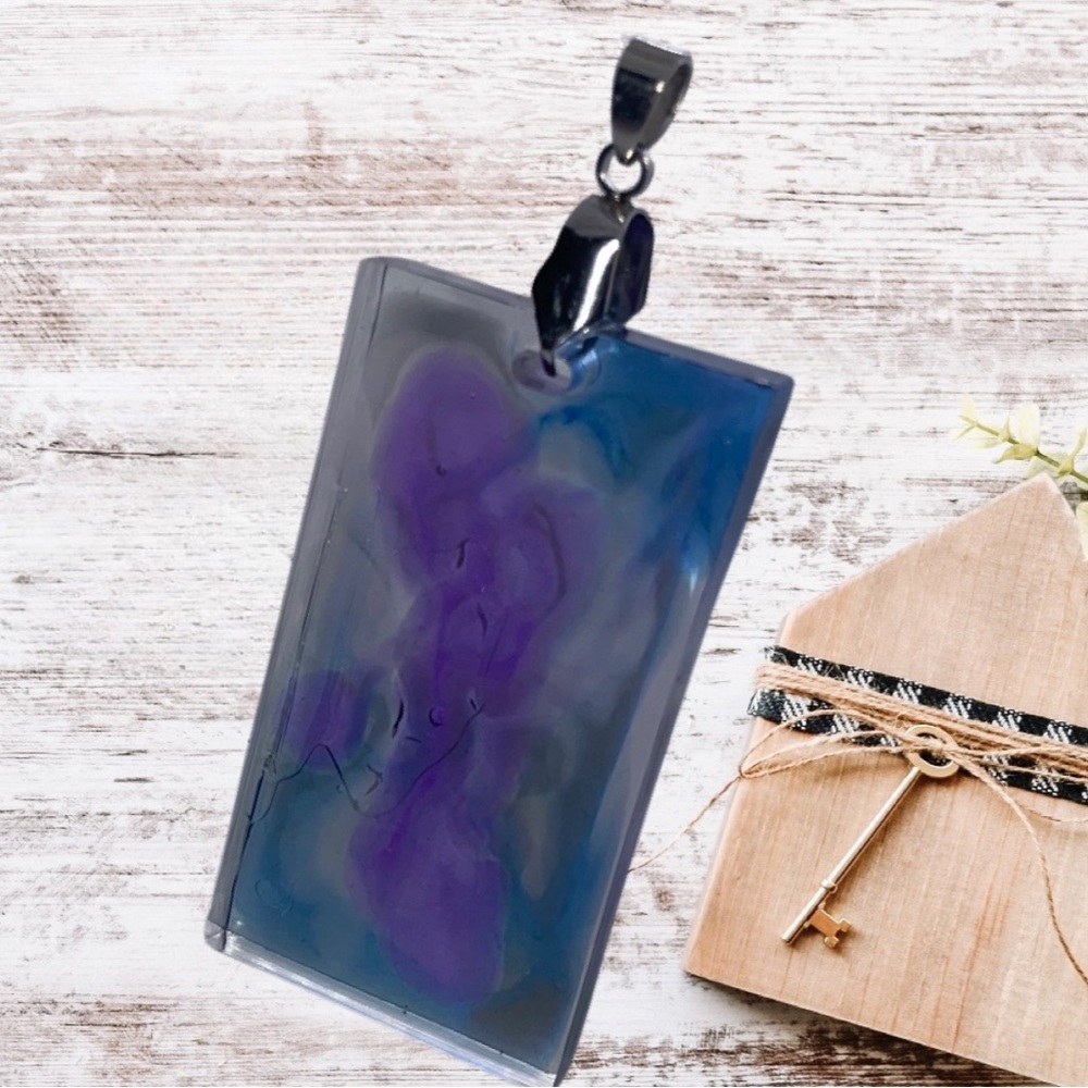 Azure & Lavender Cloud Pendant Silver Bail Handcrafted Purple Blue Resin